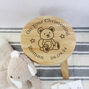 Personalised Child’s Wooden Stool On Your Christening Chair Name & Date Baby Christening Gift for Daughter Son Godson Goddaughter Godson