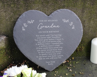 Large Slate Memorial Plaque, Personalised Heart Shaped Grave Ornaments, In Loving Memory, Heavenly Birthday Grave Stone Marker Decoration