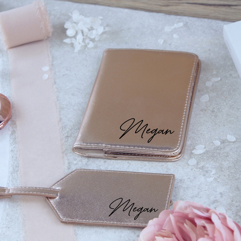 Personalised Passport Holder & Luggage Tag Travel Set with Name, Travel Gift, PU Leather Luggage, Passport Covers, Honeymoon, Hen Party Gift image 8