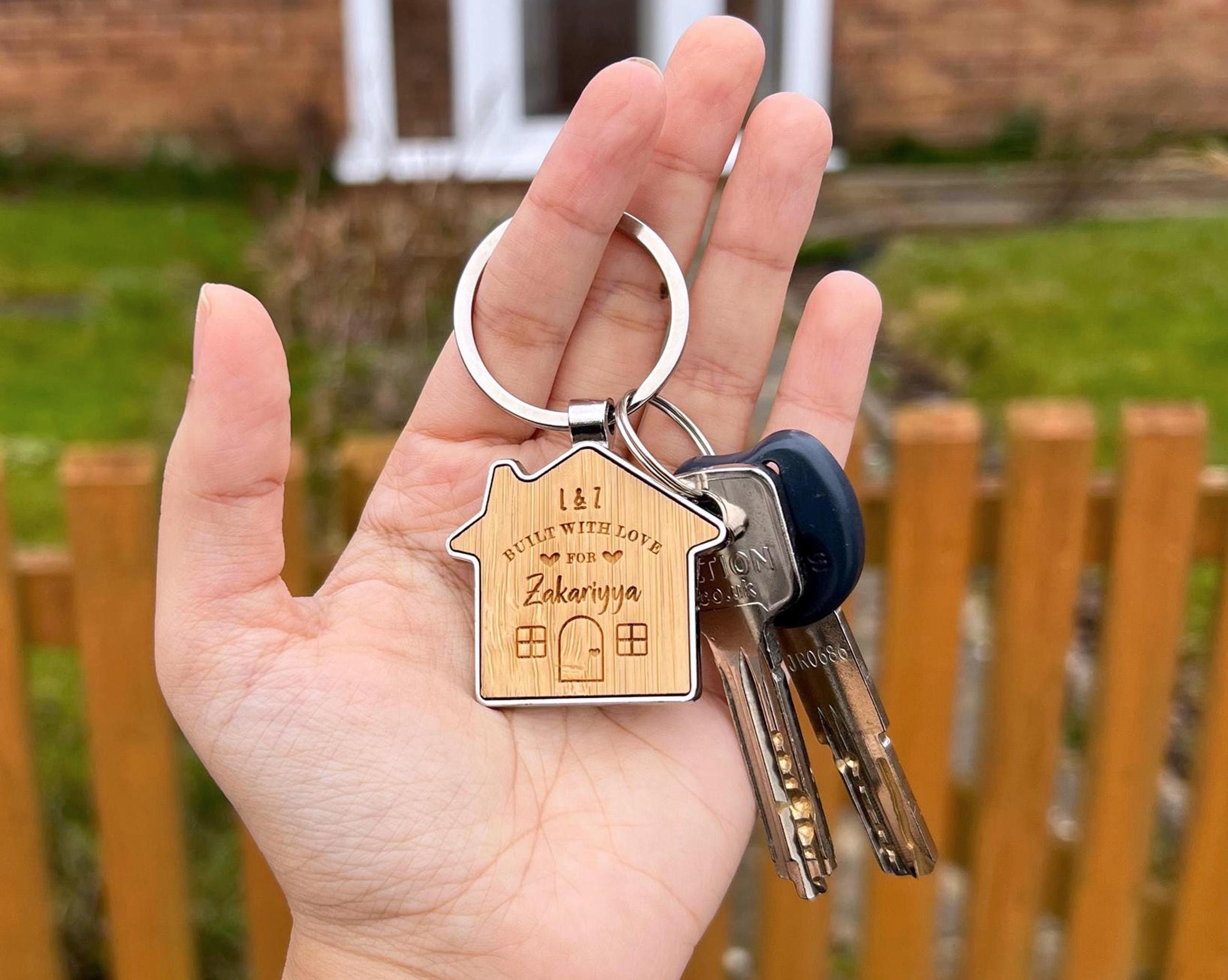 Built With Love Keyring, Personalised House Warming Key Ring, New