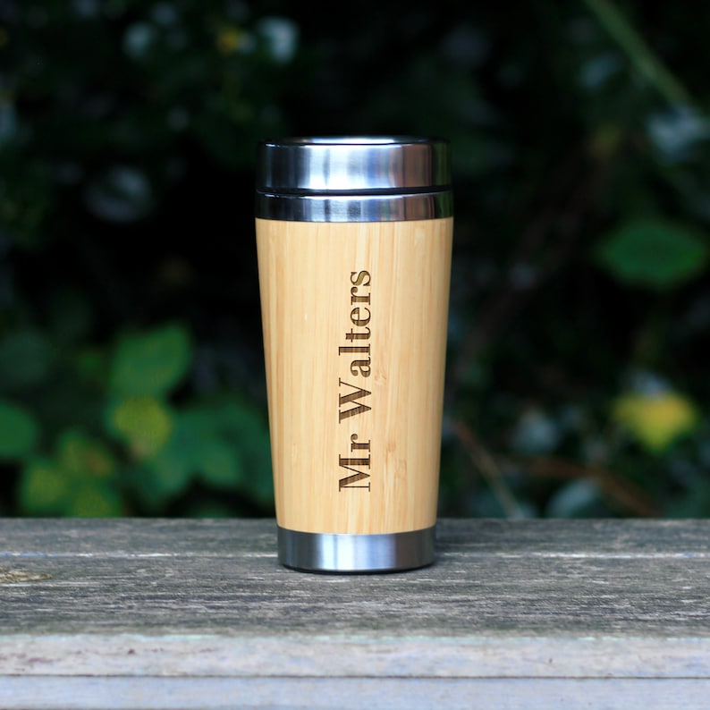 Personalised Teacher Travel Mug, Hot Cold Eco Bamboo 500ml Insulated Coffee Cup Mug, Christmas Gift, Thank You Teacher Appreciation Gifts