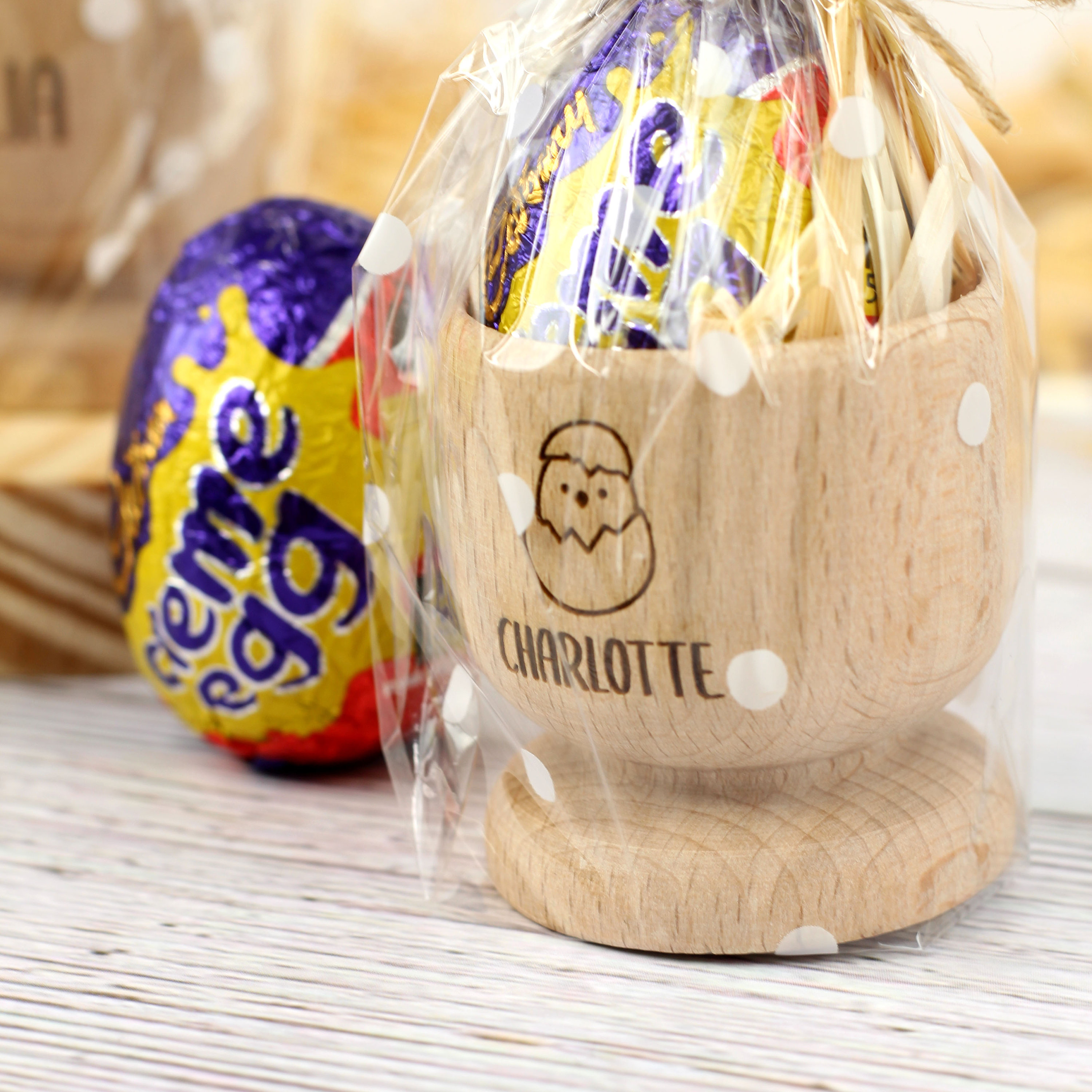 Personalised Egg Cup, Engraved Wooden Egg Cup, Easter Gift for Kids, Dippy Egg Holder, Unicorn, Dinosaur, Solider, Bunny Rabbit, Chick