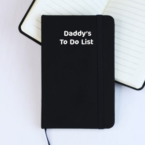 Personalised Any Text A6 Notebook with Lined Paper, Black To Do, Shopping List, Notepad, Journal, Stationary for Office, Father's Day Gift