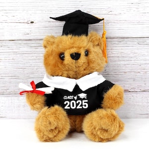 Graduation Bear, Personalised with Class of 2025, Congratulations on Your Graduation, Keepsake Gift, Gown, Mortarboard Hat and Scroll