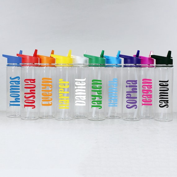 Personalised Water Bottle with Straw & Coloured Lid Custom Name Drinks Bottle Christmas Gift Kids Water Bottle for Nursery Girls Boys