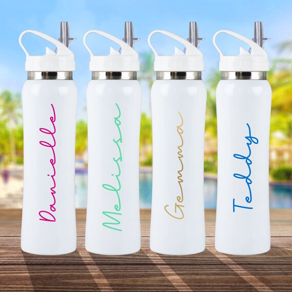 Personalised White Reusable Water Bottle Flip Straw Cup 