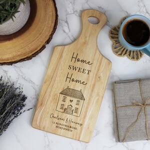 Personalised Home Paddle Chopping Board, Wooden Family Name Board, Moving House, New Home Gift, Housewarming Gifts, Home Sweet Home Cutting Board