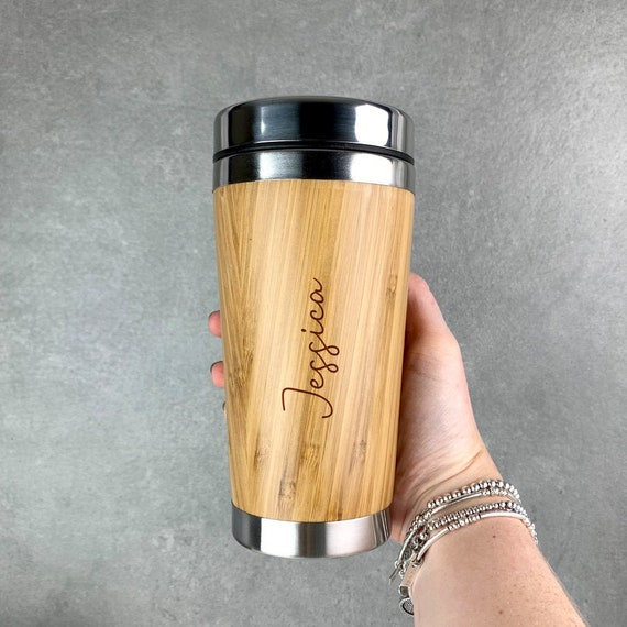 Custom Engraved Bamboo Mug, Personalized Insulated Coffee Mug