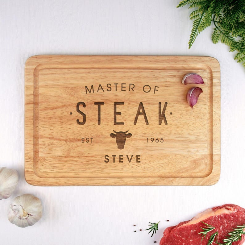 Personalised Steak Cutting Board, Master of Steak Wooden Chopping Board, BBQ Gift for Him, Custom Engraved Meat Board, Grill Master Gift