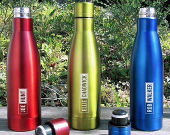 Sports Team Water Bottle, Laser Engraved with Members First and Surname, Insulated Flask for Hot and Cold Drinks