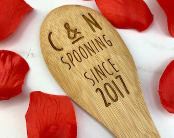 Personalised Spooning Since Wooden Spoon, Valentines Day Gift, Laser Engraved Mixing Spoon, 5th Anniversary, Birthday Cooking Kitchen Gifts
