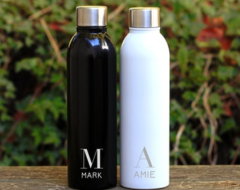 Personalised Metal Water Bottle - Reusable 500ml BPA Free Leakproof - Sports Drinking High Gloss Travel Vacuum Flask - Custom Name & Initial