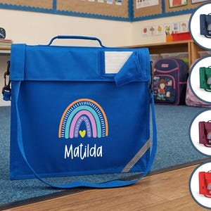 Personalised Rainbow School Book Bag with Strap, Kids Back To School Homework & Reading Bag with Name, Junior Nursery Primary Music Folder