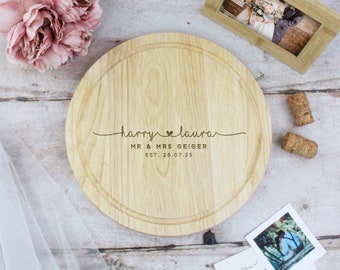 Mr & Mrs Wedding Gift, 30cm Personalised Couples Large Cutting Chopping Board, Marriage Date, Bride and Groom Names, Wood Wedding Present