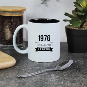 Gold Metallic Coffee Mug Cup, Engraved 1976 Year of The Legend, 50th Birthday Gifts for Men, Him, Fiftieth Gift for Dad, Ceramic 350ml Mug