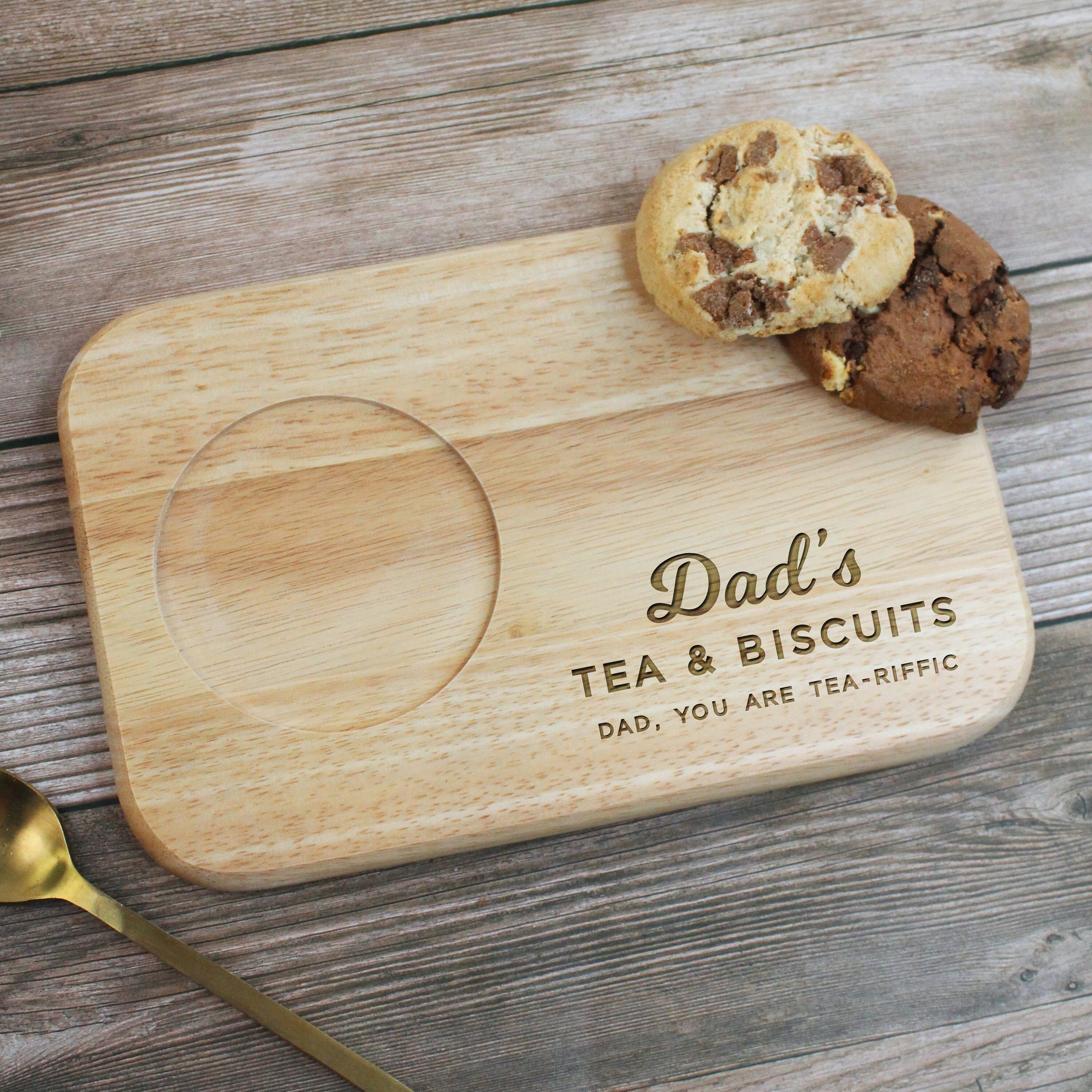 Dad&#39;s Tea & Biscuit Board, Engraved Wood Treat Tray, Personalised Christmas Gift for Dad, Daddy, Grandad, Grandpa, Birthday Gifts for Him