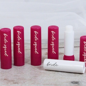 Pink Bride Squad Lip Balms, White Bride Lip Balm, Pink Hen Party Theme, Vanilla Scented, Goody Bag Favours for Hen Do, Hen Party Bag Filler