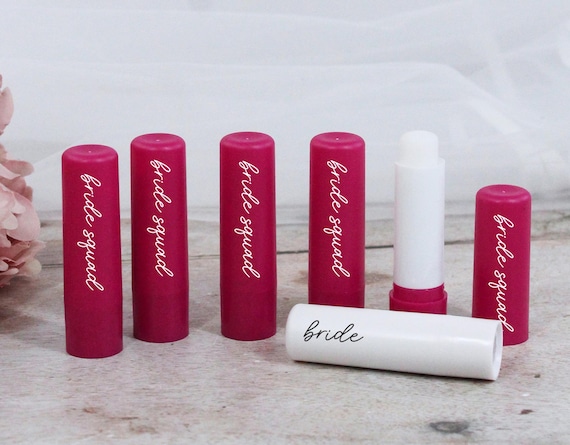 Pink Bride Squad Lip Balms, White Bride Lip Balm, Pink Hen Party Theme, Vanilla Scented, Goody Bag Favours for Hen Do, Hen Party Bag Filler