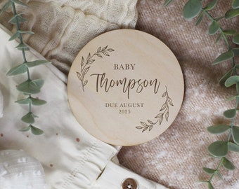 Personalised Pregnancy Announcement Disc, Pregnancy Reveal Sign, Engraved Baby Due Plaque, Coming Soon Pregnancy Gift, Due Date Photo Prop