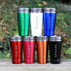 Personalised Travel Mug,| Reusable Coffee Tumbler Cups, Personalized Engraved Insulated Thermal Stainless Steel Drinks Flask, Father's Day