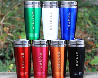 Personalised Travel Mug,| Reusable Coffee Tumbler Cups, Personalized Engraved Insulated Thermal Stainless Steel Drinks Flask, Father's Day