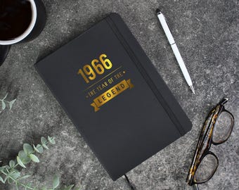 Black A5 Lined Notebook with 1966 Year of The Legend, 60th Birthday Gifts for Men Him, Unique Journal, Notebook for Dad, Grandad, Uncle