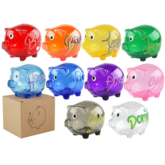 Children's Personalised Clear Piggy Bank Colourful Money Box for Loose  Change, Coins, Savings Any Name Customised Pot of Dreams 