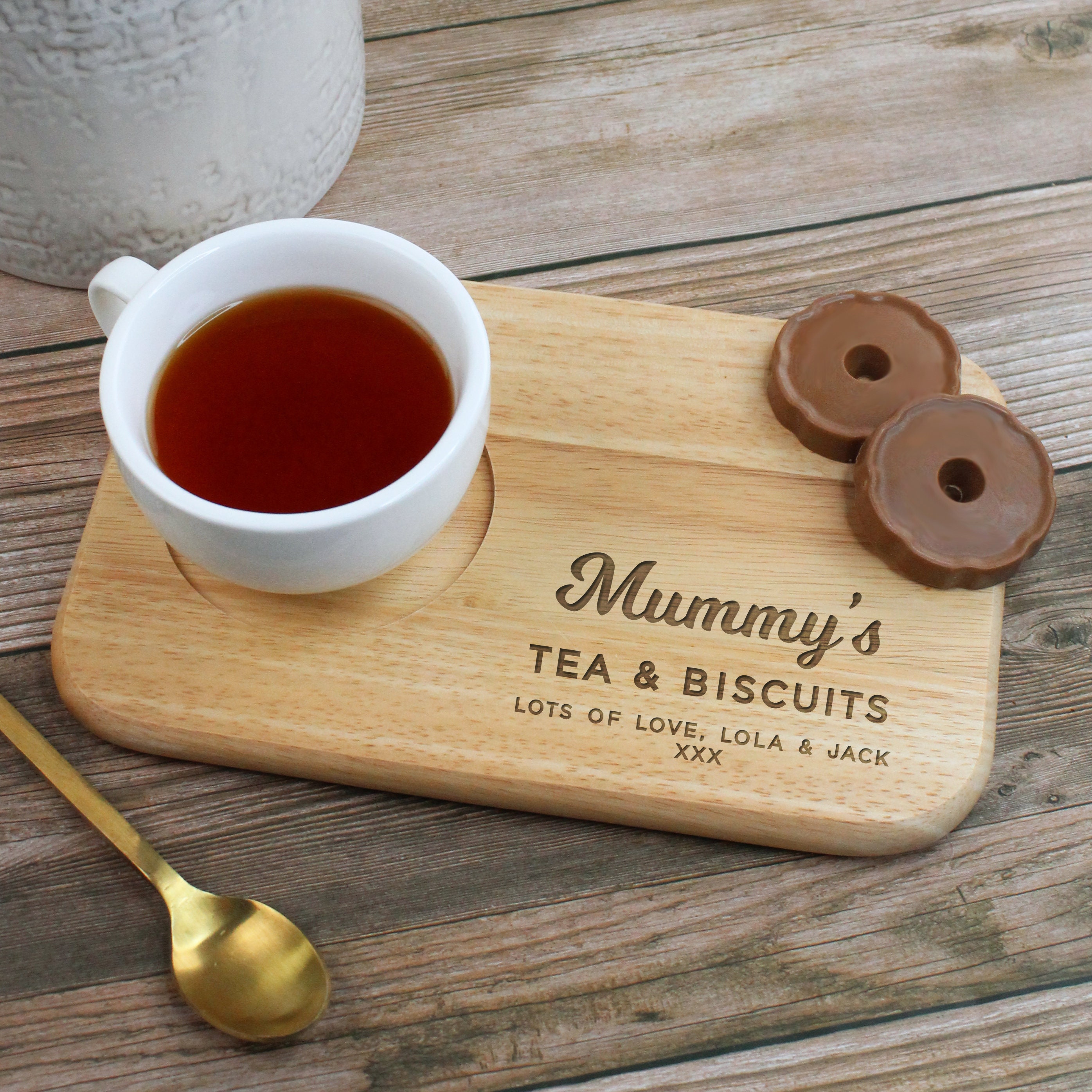 Dad&#39;s Tea & Biscuit Board, Engraved Wood Treat Tray, Personalised Christmas Gift for Dad, Daddy, Grandad, Grandpa, Birthday Gifts for Him