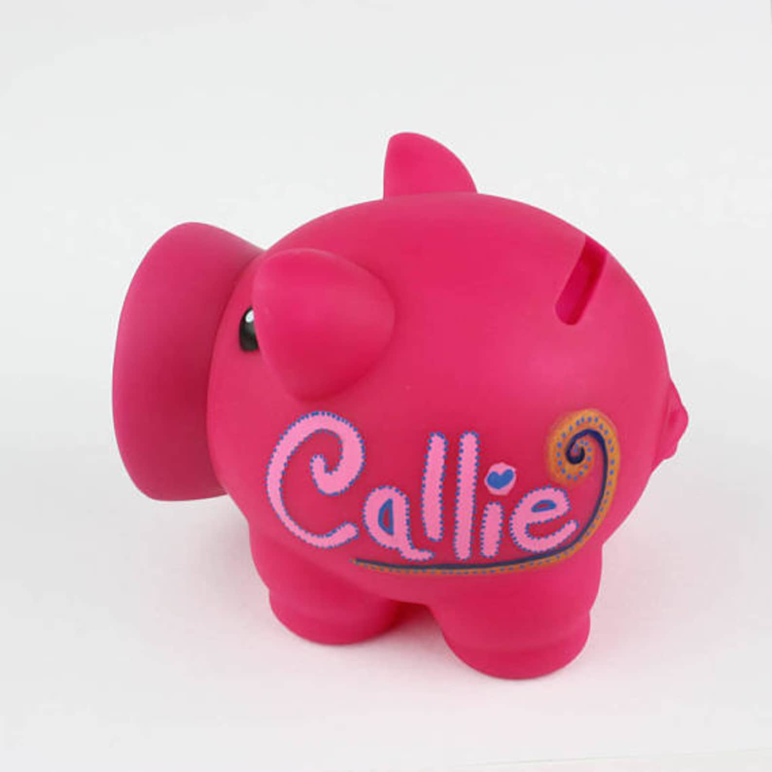 Personalised Piggy Bank Hand Drawn Customised Plastic Piggi Etsy