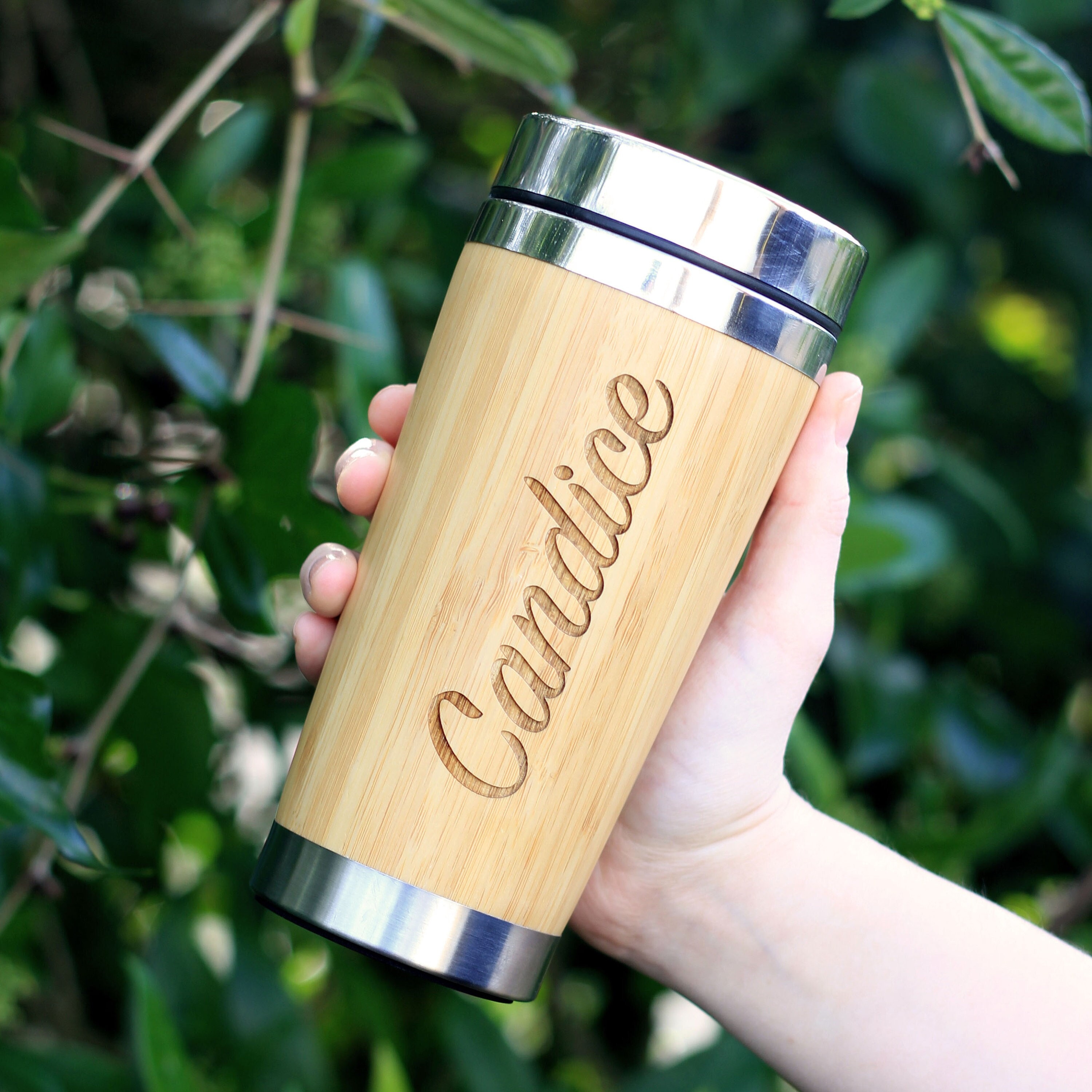 Custom Bamboo Coffee Mug, Personalized Insulated Mug, Engraved Coffee Mug,  Eco Friendly Bamboo Mug, Drinks Flask, Monogram Cup, Gift for Her 