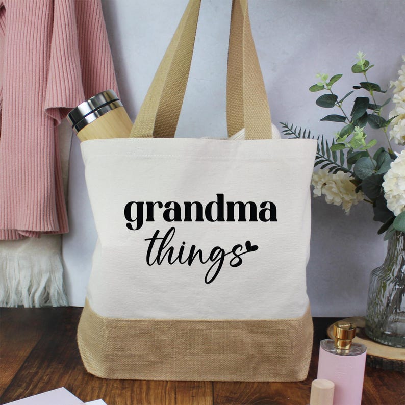 Grandma Things Tote Bag, Grandma Mother's Day Gift, Personalised Grandma Tote Bag, Birthday Gift for Granny, From Grandchildren, New Grandma