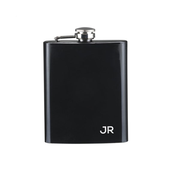 Personalised Matt Black Hip Flask - Monogram Initials - Husband Boyfriend