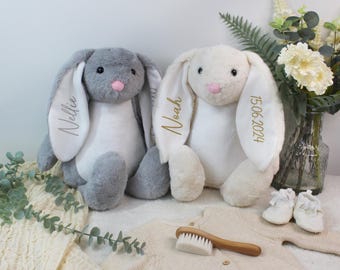 Conejito personalizado, nombre del bebé y fecha de nacimiento, regalo de recuerdo para bebé recién nacido, regalo de baby shower para niña o niño, regalo para bebé recién nacido, bautizo