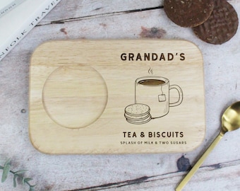 Grandad's Tea & Biscuit Board, Engraved Wood Treat Tray, Personalised Father's Day Gift for Dad, Grandad, Grandpa, Birthday Gifts for Him