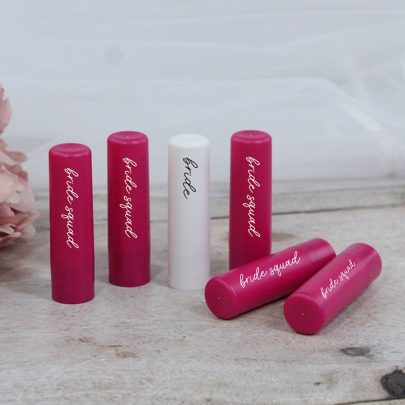 Pink Bride Squad Lip Balms, White Bride Lip Balm, Pink Hen Party Theme, Vanilla Scented, Goody Bag Favours for Hen Do, Hen Party Bag Filler