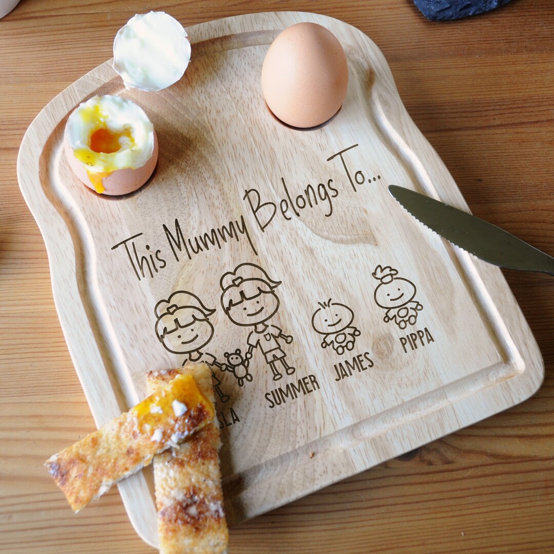 Wooden Dippy Egg Toast Breakfast Board, Personalised Family Portrait ...