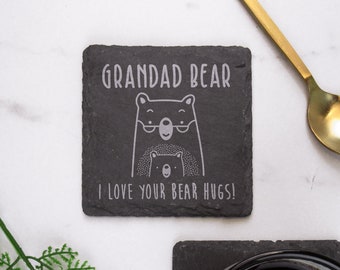 Posavasos de pizarra personalizado con diseño de oso abuelo, regalo ideal para abuelo, regalo de cumpleaños