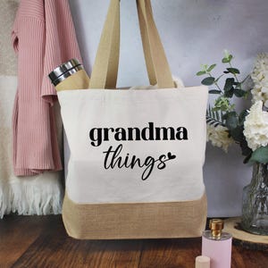 Grandma Things Tote Bag, Grandma Mother's Day Gift, Personalised Grandma Tote Bag, Birthday Gift for Granny, From Grandchildren, New Grandma