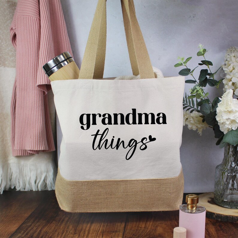 Grandma Things Tote Bag, Grandma Mother's Day Gift, Personalised Grandma Tote Bag, Birthday Gift for Granny, From Grandchildren, New Grandma