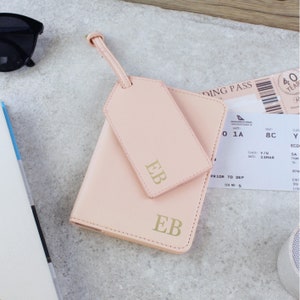 Personalised Passport Holder & Luggage Tag Travel Set with Initials, PU Leather Luggage, Passport Covers, Honeymoon, Holiday Gift for Couple image 9