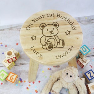 First Birthday Gift, Child’s Wooden Stool, On Your 1st Birthday Chair Personalised with Name & Date, One Year Old Baby Girl / Boy Gif