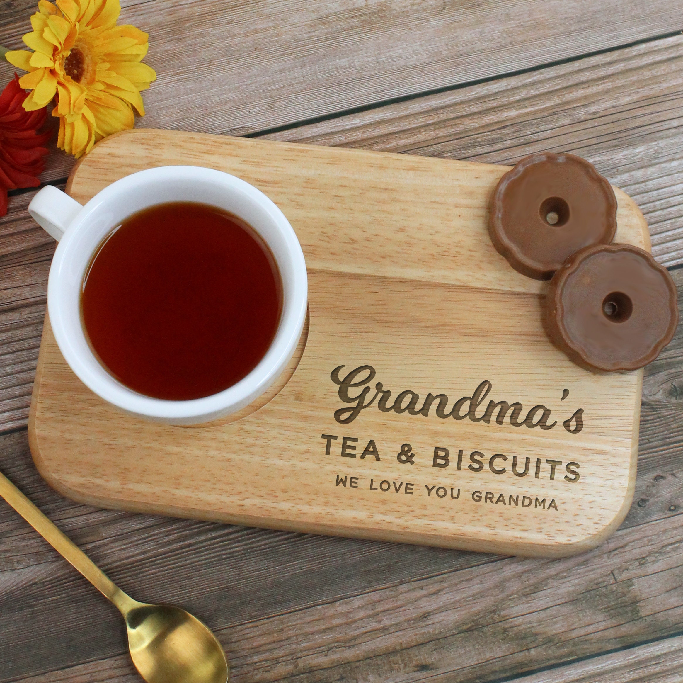Dad&#39;s Tea & Biscuit Board, Engraved Wood Treat Tray, Personalised Christmas Gift for Dad, Daddy, Grandad, Grandpa, Birthday Gifts for Him
