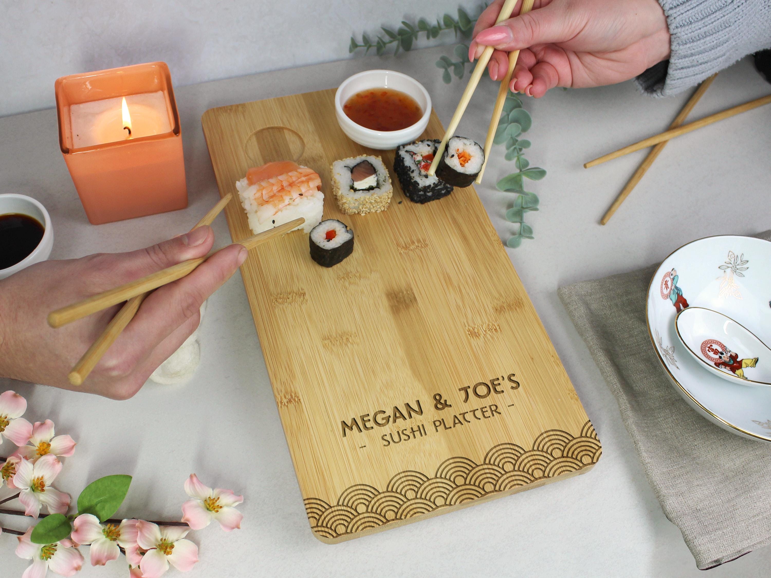 Sushi Gift Set Personalised Sushi Board, Chopsticks & Dip Dishes, Couples Gift Sushi Tray, Japanese Cuisine Dish Sushi Serving Plate Gift