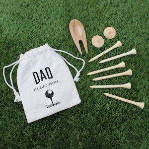 Tee-riffic papa Golfeur Tees de golf Fourche marqueur balle de golf Cadeau de golf personnalisé Sac avec cordon de serrage Cadeau fête des pères pour papa Marqueur balle de golf