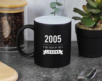 Engraved Black Coffee Mug, 2005 Year of The Legend, 21st Birthday Gifts for Men Him, 350ml, Gift for Boyfriend, Son, Milestone Birthday Gift