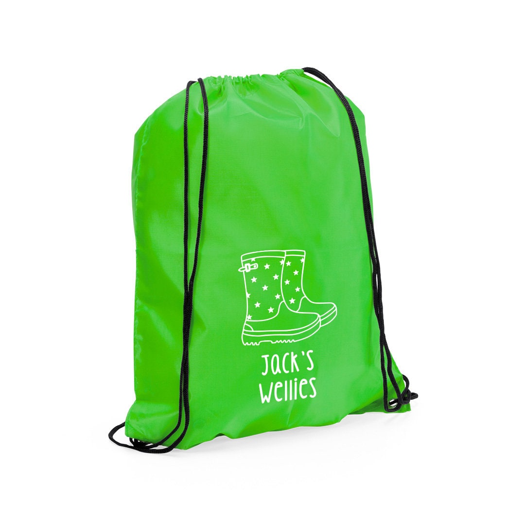 Drawstring Wellies Kids Personalised Welly Boot Bag Unisex Custom Name Drawstring Kit Bag ...