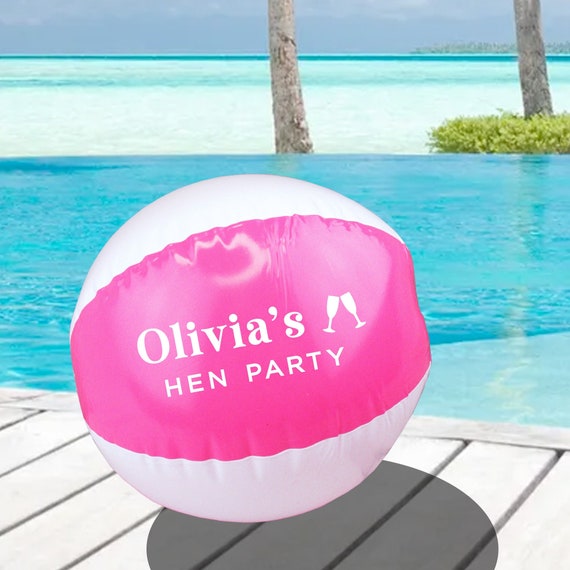 Personalised Pink Beach Ball, Hen Party, Bridal Party Favours for Hen Do Abroad, Summer Beach Themed, 9" Inflatable Beach Ball - Custom Name