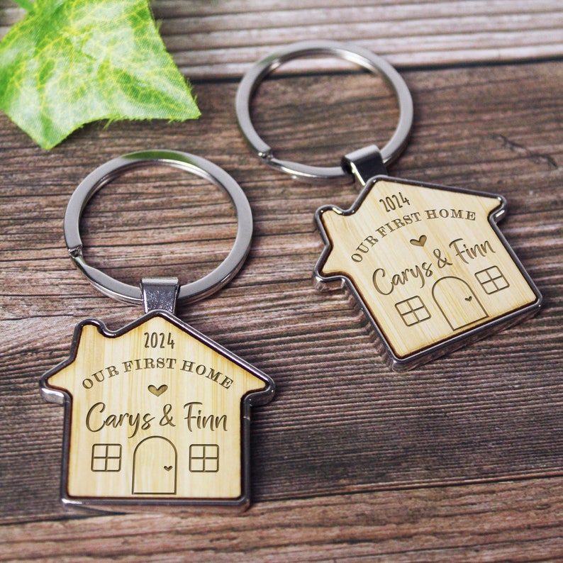 Our First Home Couples Keyring, Personalised House Warming Key Chain, Set of 2