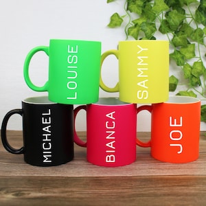 Personalised Neon Mug - Custom Mugs Bright Fluorescent 310 ml Tea Cup Gift - Matt Finish Pink Yellow Green - Gifts for Her, Valentines Gift