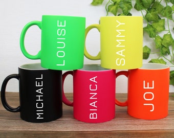 Personalised Neon Mug - Custom Mugs Bright Fluorescent 310 ml Tea Cup Gift - Matt Finish Pink Yellow Green - Gifts for Her, Valentines Gift